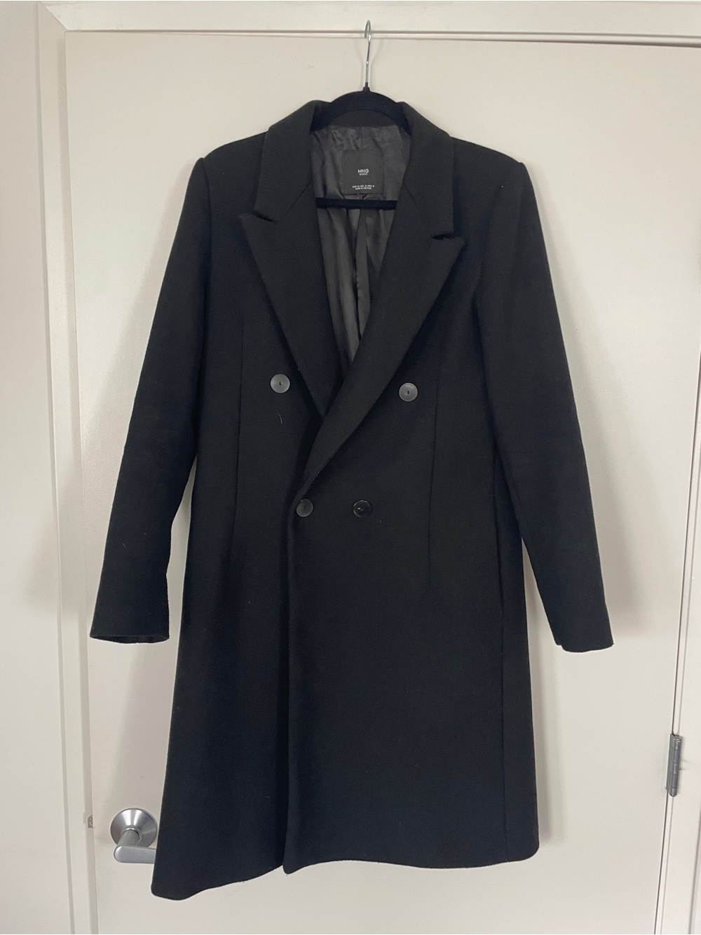 Women's Black Double-Breasted Wool Coat